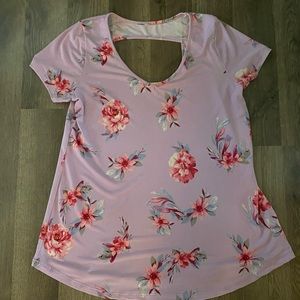 Lavender floral cut out back tee